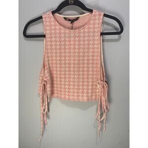 Houndstooth Pink & Cream Sleeveless Crop Top With Side Ties By Zara
